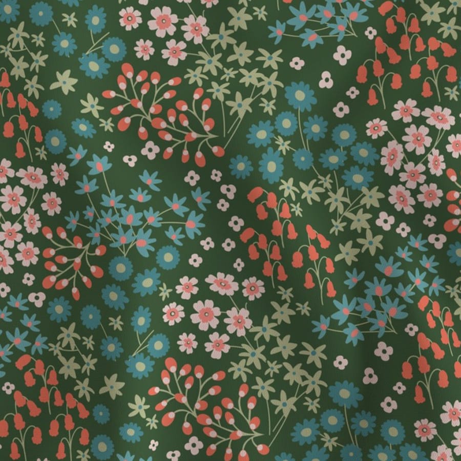 Bold and Happy large scale hand drawn floral pattern in Green, Coral Pink and Teal Chintz colors fabric for home decor and apparel designed by Gabrielle Marlow