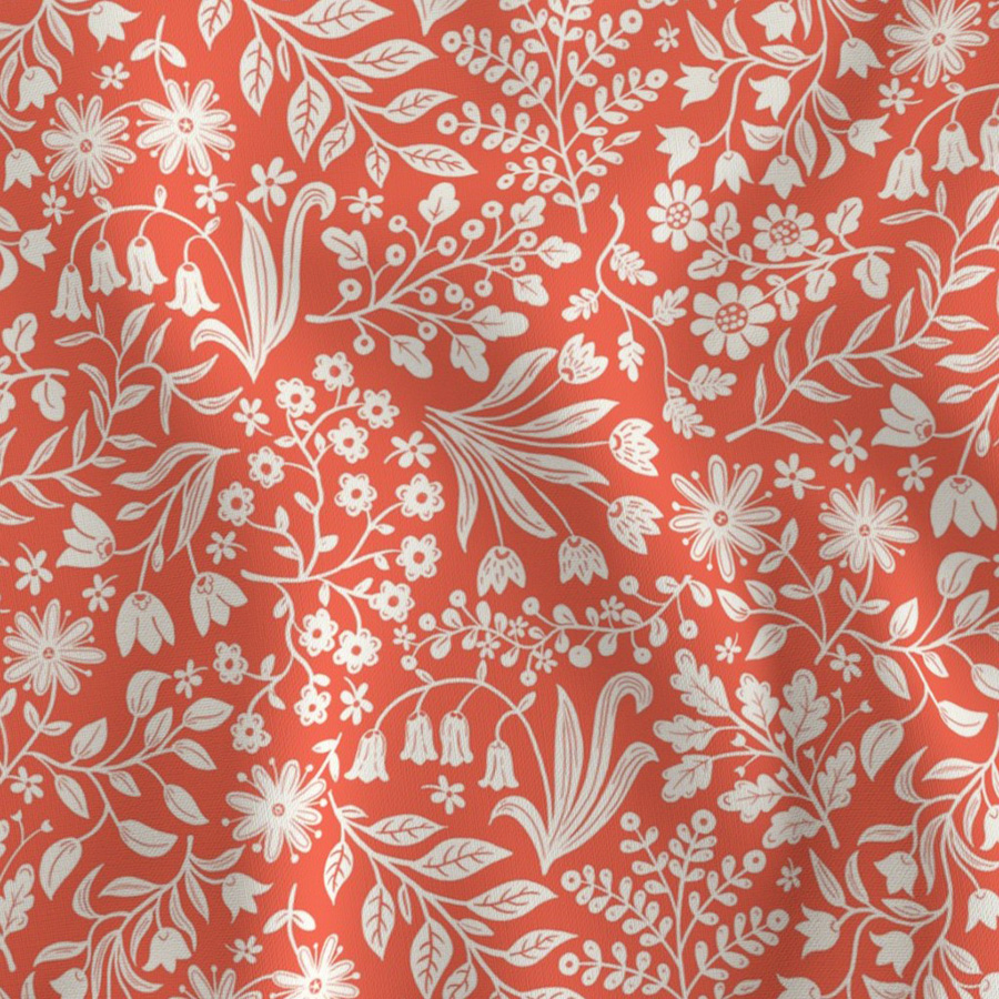 Fabric in Tossed Dainty Floral Botanical in Natural White on Terracotta Orange fabric by Gabrielle Marlow