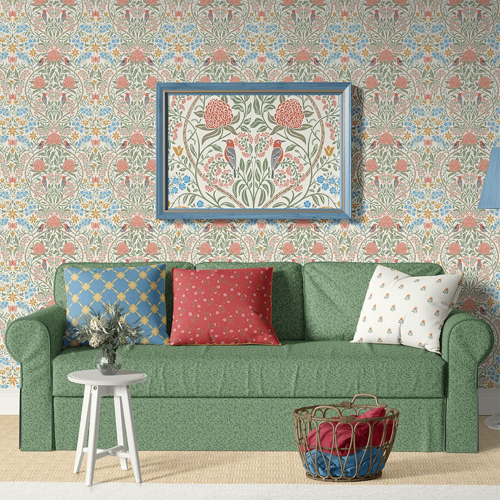 Wallpaper and Home Decor Fabric Collection Curated Collection Australian Heritage Revival with Waratah flowers and Honey Eaters by Gabrielle Marlow