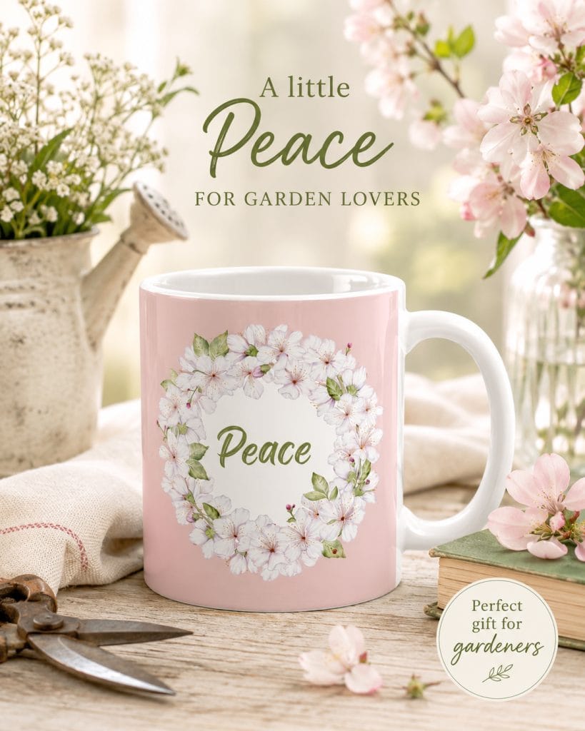 Peace pink mug garden lovers gift