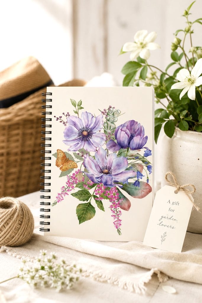 Purple anenome journal garden lovers gift