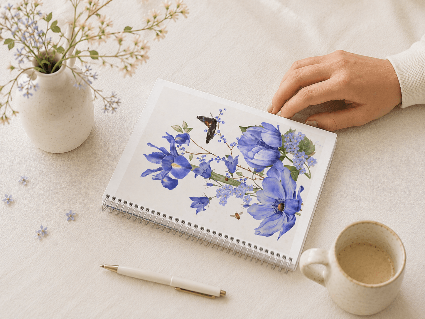 blue iris anemone spiral notebook gabrielle studio