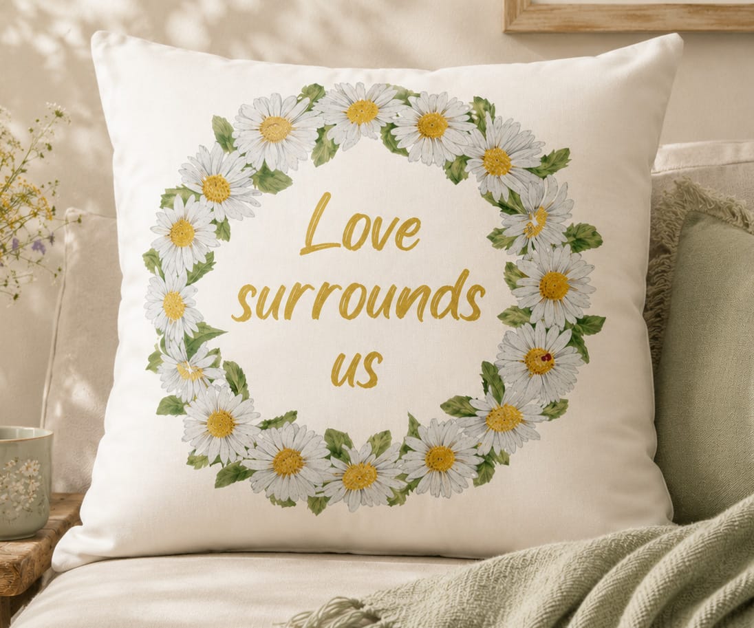 love surrounds us daisy wreath pillow gabrielle studio