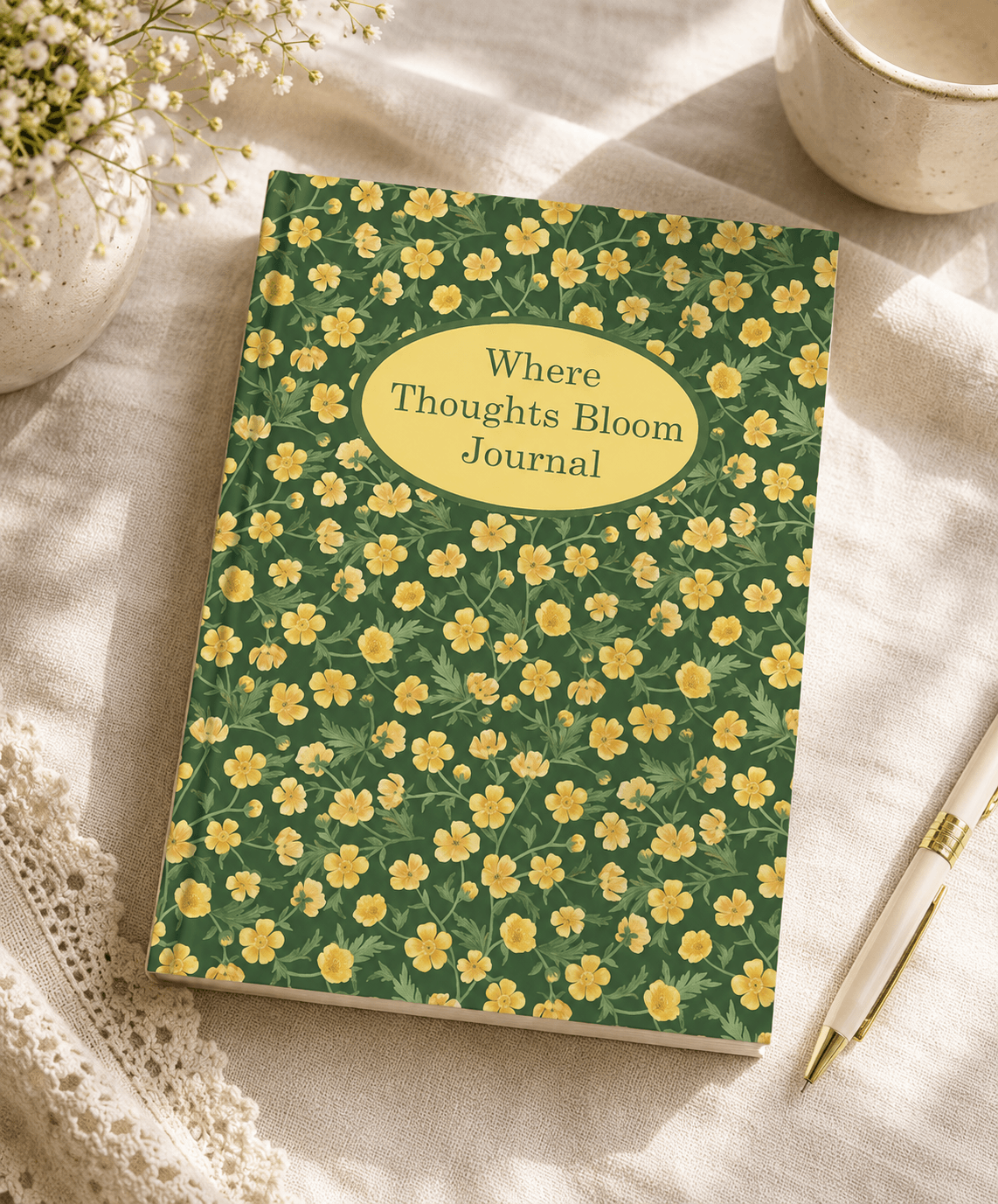 where thoughts bloom journal green yellow floral hardcover